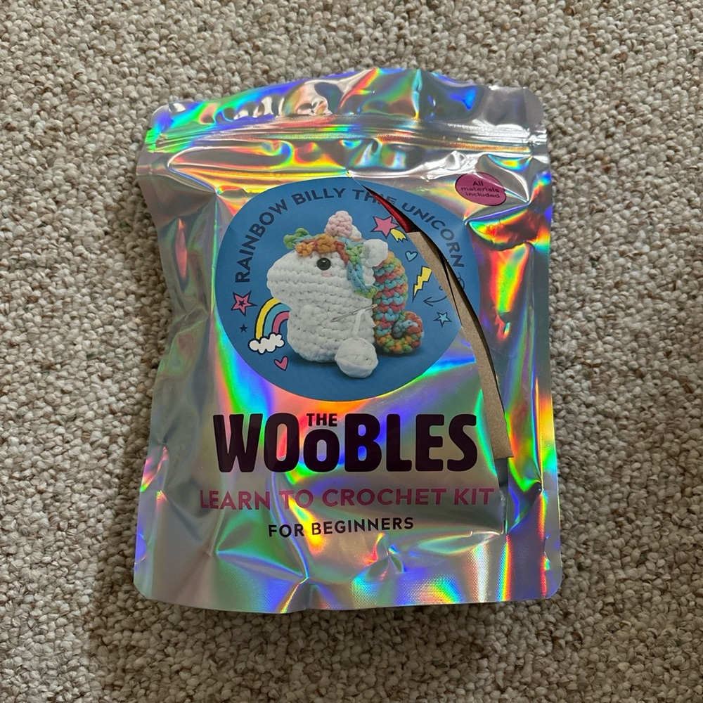 The Woobles Rainbow Billy unicorn crochet kit